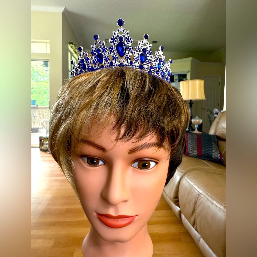 Elegant Silver Tone Tiara with Royal Blue beads. New in packaging!